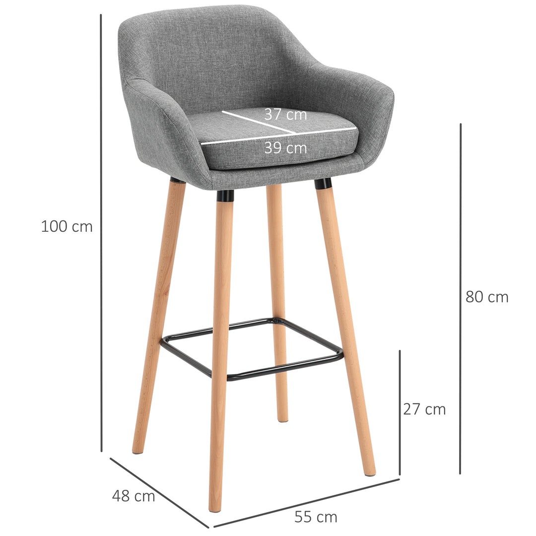 Sæt med 2 barstole, inklusive fodstøtte, massivt træ, 55 cm x 48 cm x 100 cm, grå