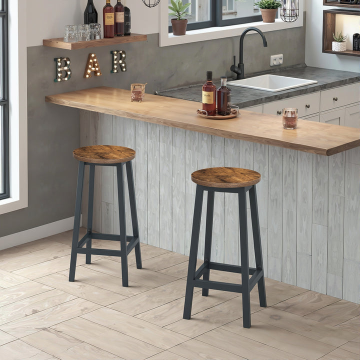 Barstol / høj skammel – rustik brun / sort | industrielt design