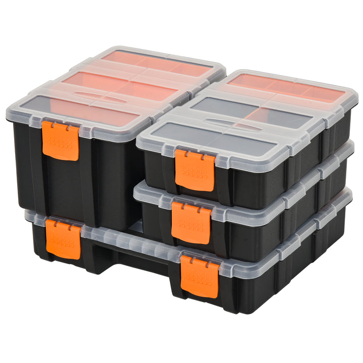 4 Stk. værktøjsopbevaringskasse multifunktionel værktøjskasse sorteringskasse smådele magasindele plast orange+sort 28,7 x 22,5 x 5,5 cm