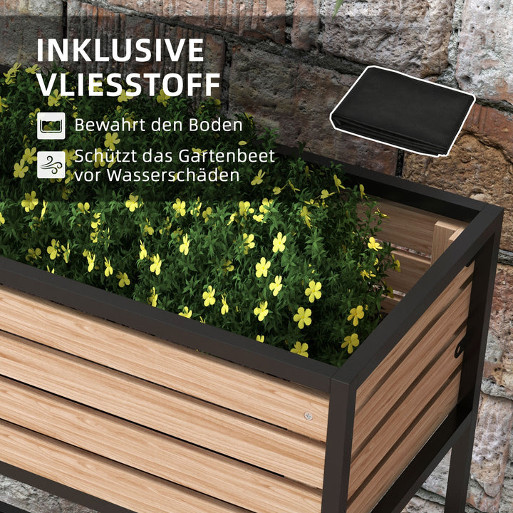 Plantekasse, blomsterstativ, højbed, vejrbestandig, 3 plantekasser, 83 cm x 39 cm x 100 cm, naturlig + sort