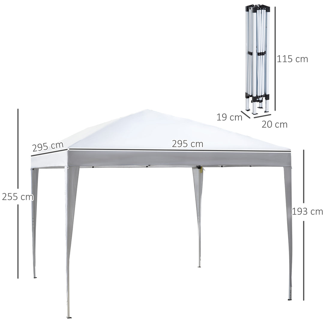 Pavillon, 2,95 x 2,95 m Pop-up foldbar pavillon, havepavillon, festtelt, UV-beskyttelse, stål + oxfordstof, hvid