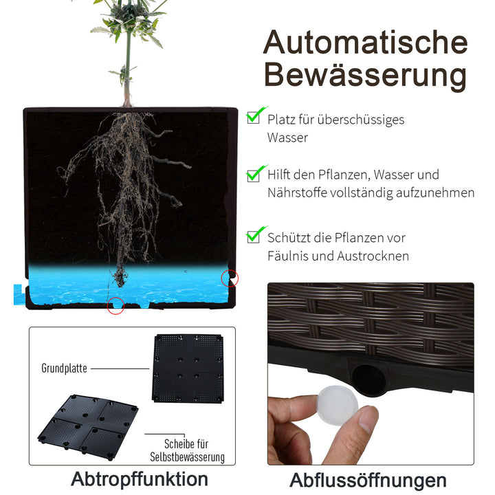 Højbed, plantekasse med drænhuller, blomsterkasse i rottinglook, plastik, brun, 40 x 40 x 44 cm