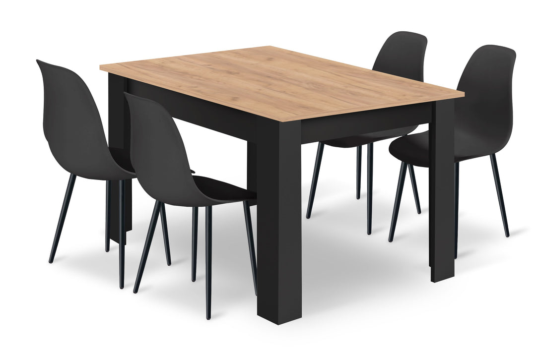 Sæt med NP bord 120x80cm Craft + sort + 4 WAT stole sort/sorte ben