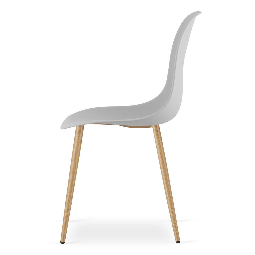 TESSA Bordsæt 120 cm x 60 cm - eg / hvide ben + 4 WAT stole grå / naturfarvet ben