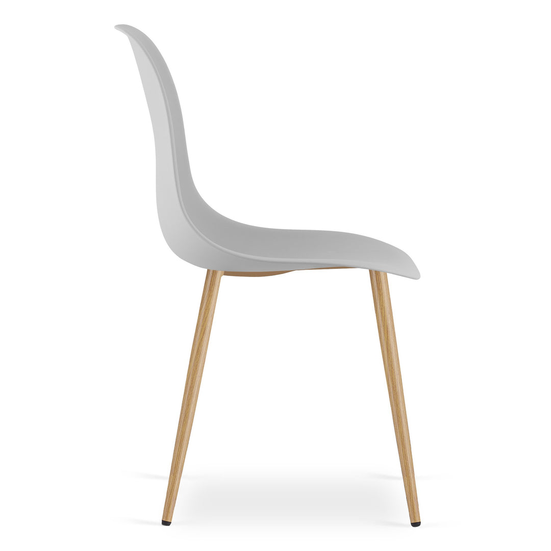 TESSA Bordsæt 120 cm x 60 cm - eg / hvide ben + 4 WAT stole grå / naturfarvet ben