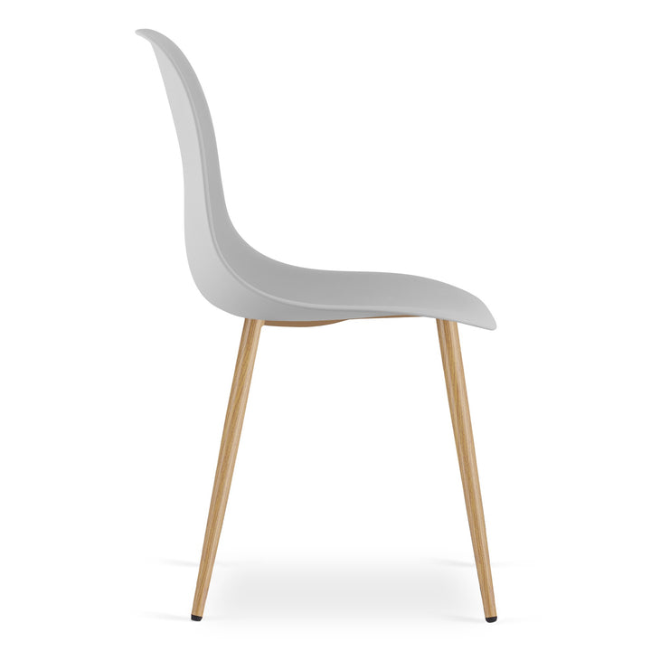 TESSA Bordsæt 120 cm x 60 cm - eg / hvide ben + 4 WAT stole grå / naturfarvet ben