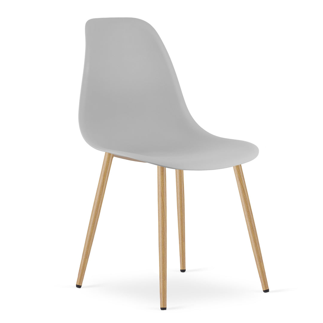 TESSA Bordsæt 120 cm x 60 cm - eg / hvide ben + 4 WAT stole grå / naturfarvet ben