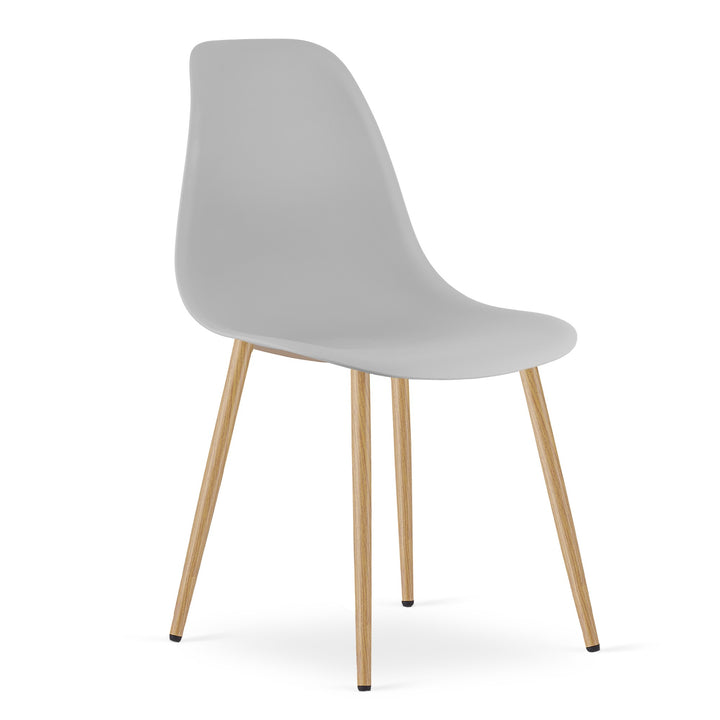 TESSA Bordsæt 120 cm x 60 cm - eg / hvide ben + 4 WAT stole grå / naturfarvet ben