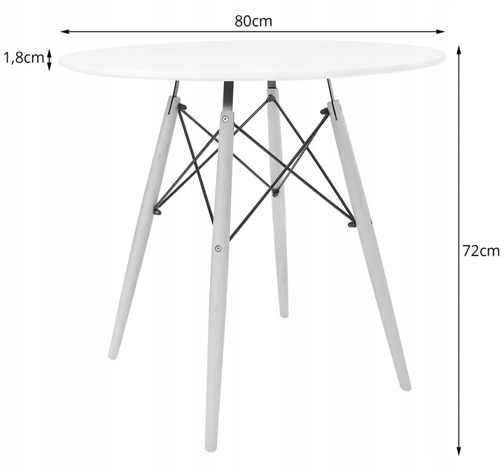 TODI Rundbordssæt 80 cm - hvid + 4 WAT grå stole / naturlige ben