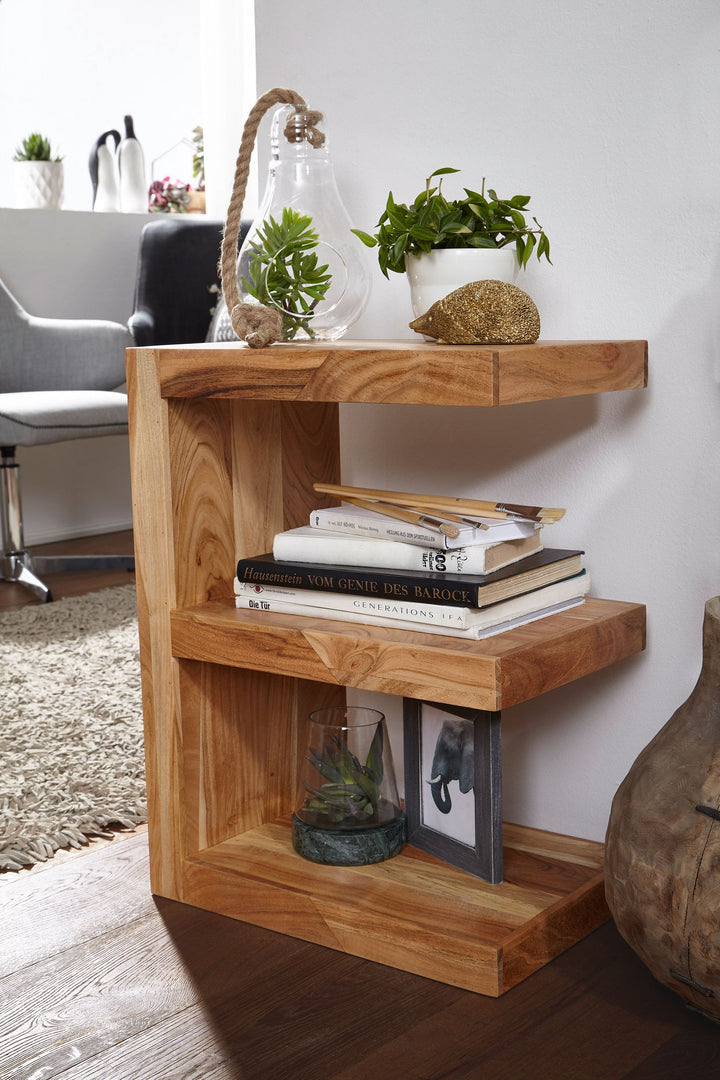MUMBAI sidebord, massivt akacietræ, E Cube, 60 cm højt, stuebord, brunt design, landlig stil, sofabord