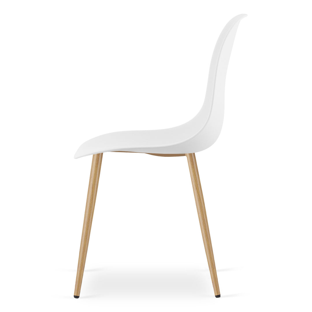 Sæt med KAMI rundt bord 80 cm - hvide / naturlige ben + 4 WAT stole hvide / naturlige ben