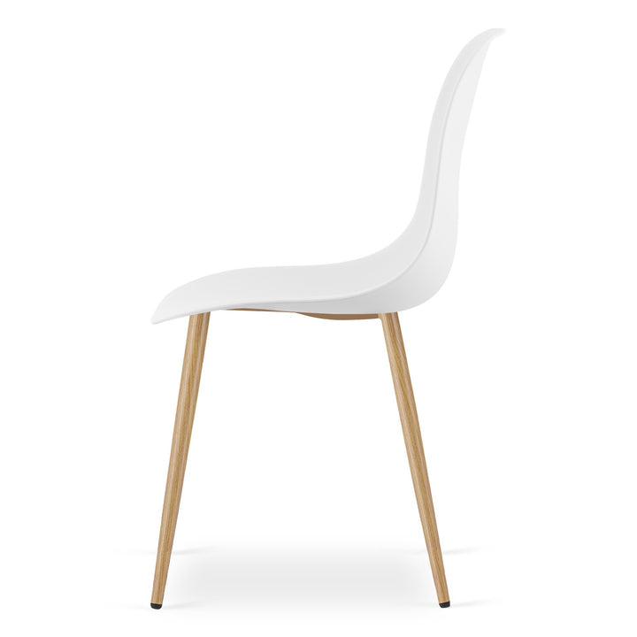 Sæt med KAMI rundt bord 80 cm - hvide / naturlige ben + 4 WAT stole hvide / naturlige ben
