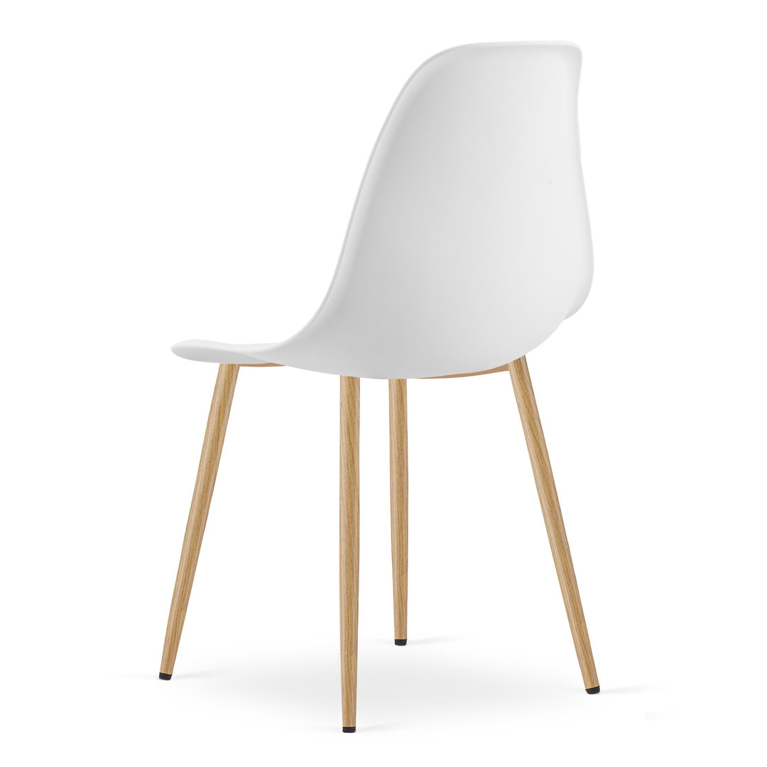 Sæt med KAMI rundt bord 80 cm - hvide / naturlige ben + 4 WAT stole hvide / naturlige ben