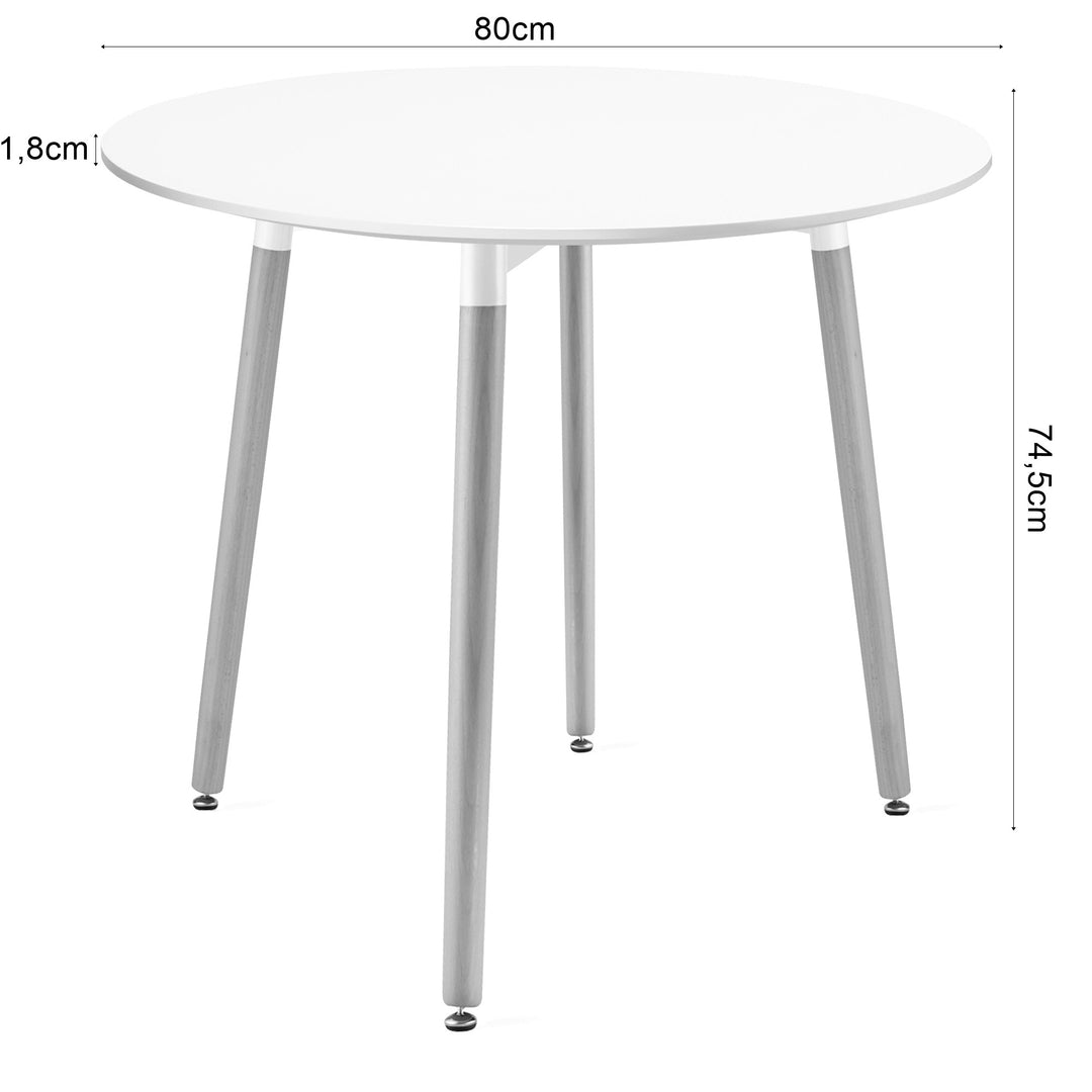 Sæt med KAMI rundt bord 80 cm - hvide / naturlige ben + 4 WAT stole hvide / naturlige ben