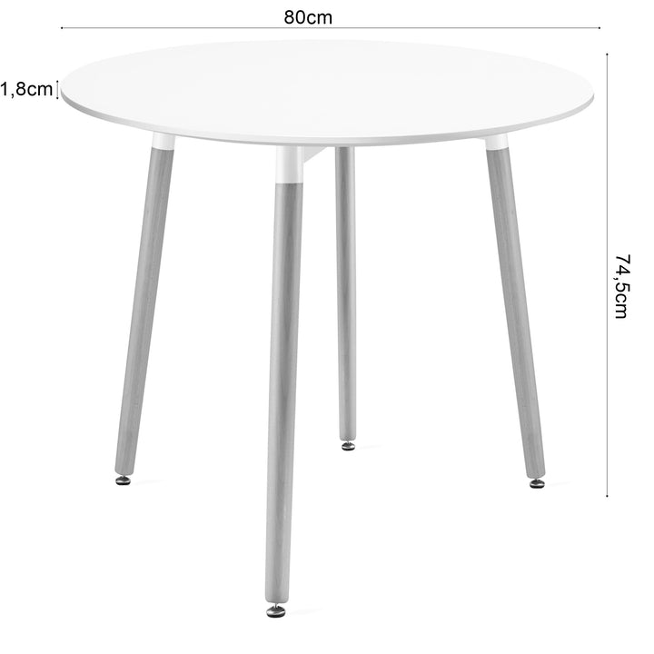 Sæt med KAMI rundt bord 80 cm - hvide / naturlige ben + 4 WAT stole hvide / naturlige ben