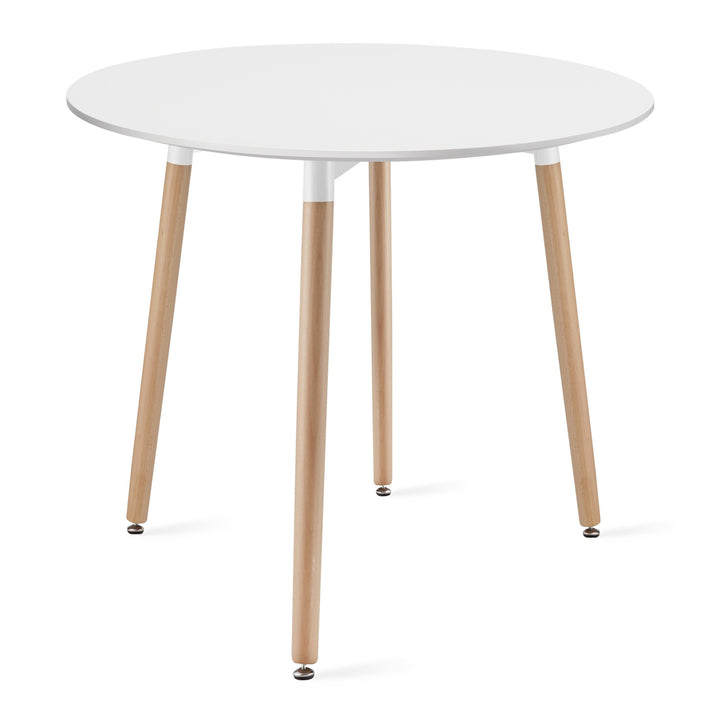 Sæt med KAMI rundt bord 80 cm - hvid / naturlige ben + 4 WAT grå stole / naturlige ben