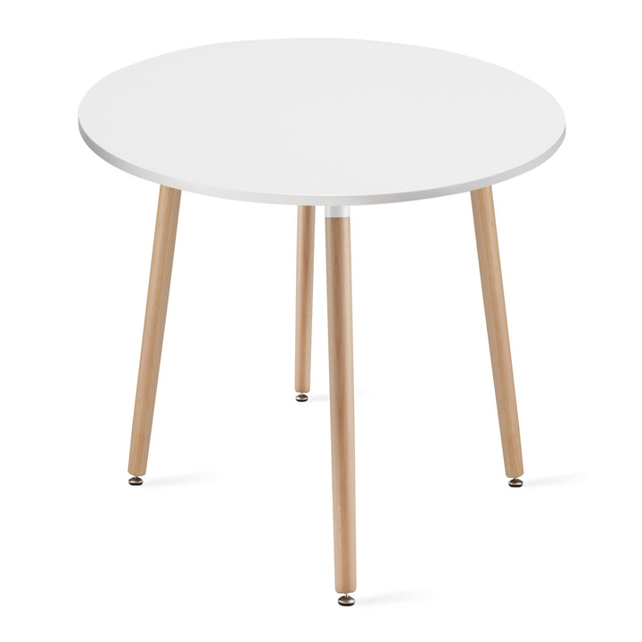 Sæt med KAMI rundt bord 80 cm - hvid / naturlige ben + 4 WAT grå stole / naturlige ben
