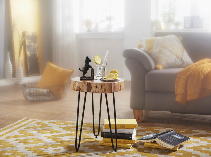 Sidebord i massivt akacietræ BAGLI 35 x 35 cm stuebord massivt træ endebord træbord ægte træ live edge