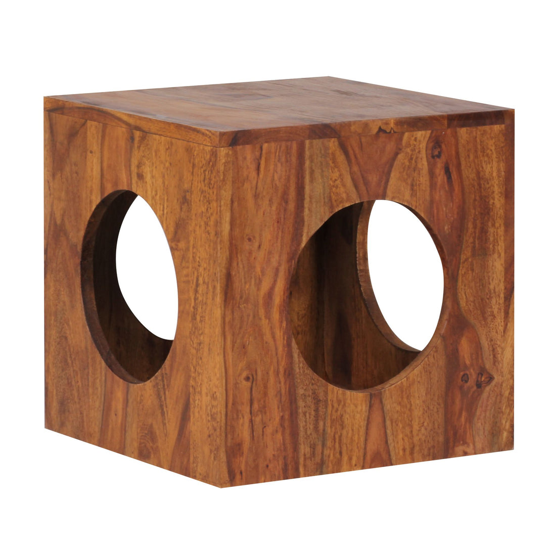 MUMBAI Sheesham sidebord i massivt træ, 35x35x35 cm kubeformet stuebord, moderne designbord med opbevaring, lille kubeformet træbord, firkantet dekorativt bord med opbevaring