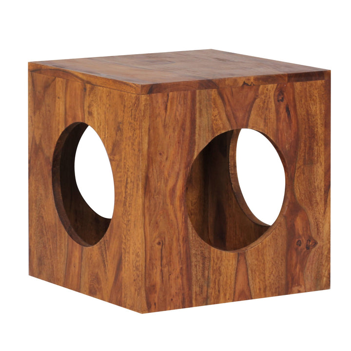 MUMBAI Sheesham sidebord i massivt træ, 35x35x35 cm kubeformet stuebord, moderne designbord med opbevaring, lille kubeformet træbord, firkantet dekorativt bord med opbevaring