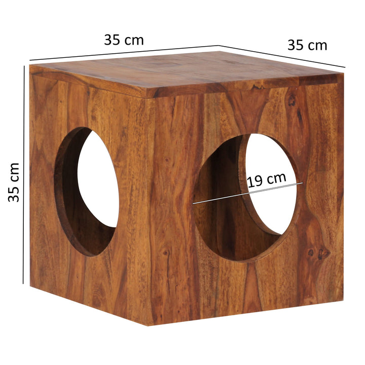 MUMBAI Sheesham sidebord i massivt træ, 35x35x35 cm kubeformet stuebord, moderne designbord med opbevaring, lille kubeformet træbord, firkantet dekorativt bord med opbevaring