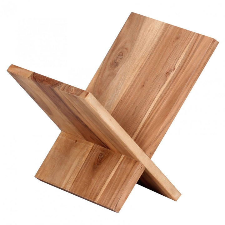 Avisstativ i massivt akacietræ, X-formet, 31 cm, magasinstativ, designer, brochureholder, landlig stil