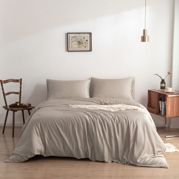 Beige Bambus Sengesæt 1-person - 400TC Tanboocel - Blød Taupe