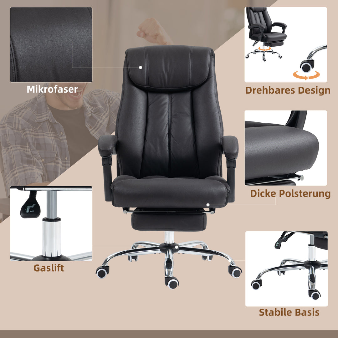 Kontorstol, skrivebordsstol, executive-stol, med fodstøtte, højdejusterbar, 145° hældning, 66 x 70 x 119 cm, sort