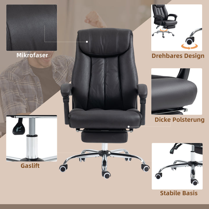Kontorstol, skrivebordsstol, executive-stol, med fodstøtte, højdejusterbar, 145° hældning, 66 x 70 x 119 cm, sort