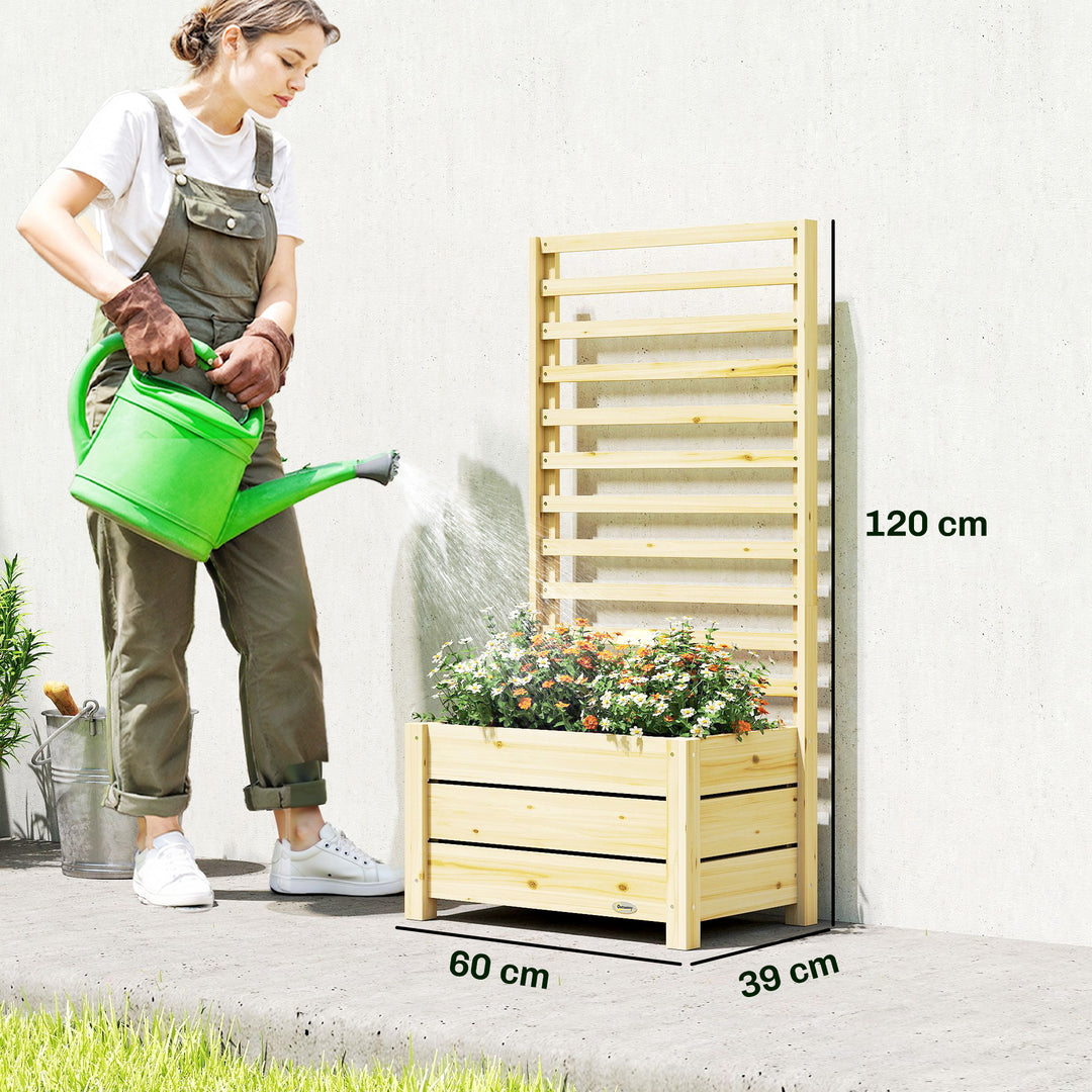 Højbed med espalier, træpotte med espalier, drænhul, fiberdug, 60 x 39 x 120 cm, naturtræ