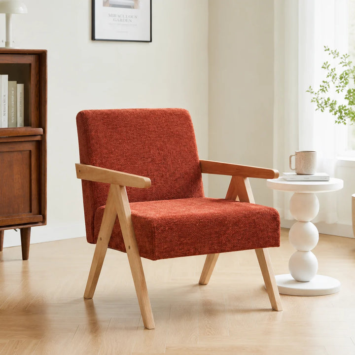 SANTAREM Solid Wood Terracotta Bouclé Lounge Chair