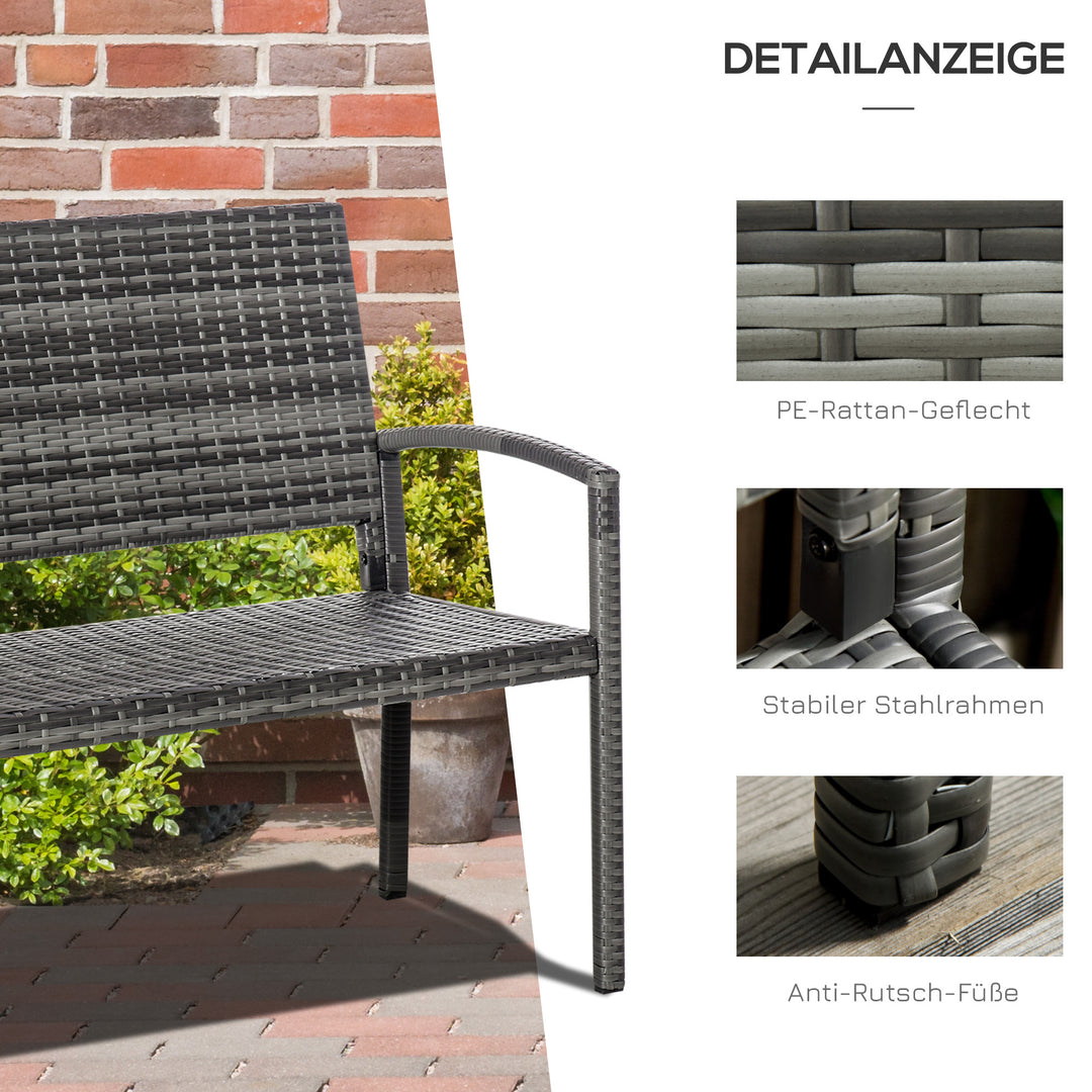 Rattan havebænk med stålramme til 2 personer, brun, 122 x 60 x 87 cm