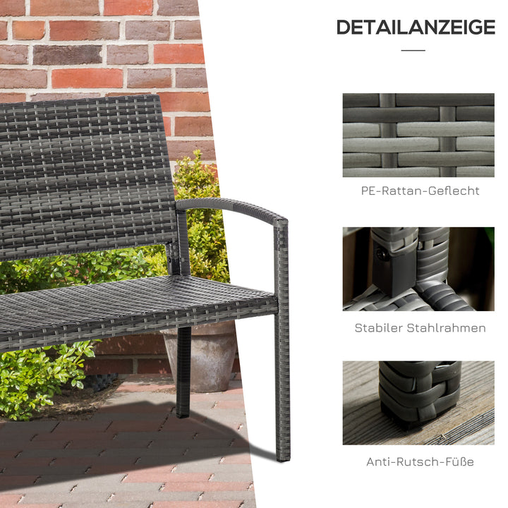 Rattan havebænk med stålramme til 2 personer, brun, 122 x 60 x 87 cm