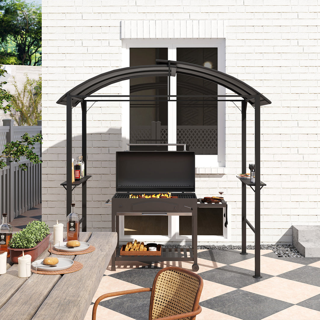 Bbq-pavillon, 2 sidehylder, kroge, stålramme, 1,1 x 2,3 m, mørkegrå