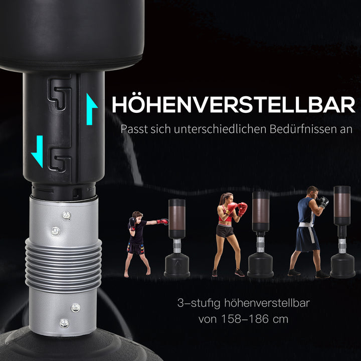 Stående boksesæk boksedummy træningsdummy boksepartner boksesækboks 158-186 cm højdejusterbar ny sort+brun