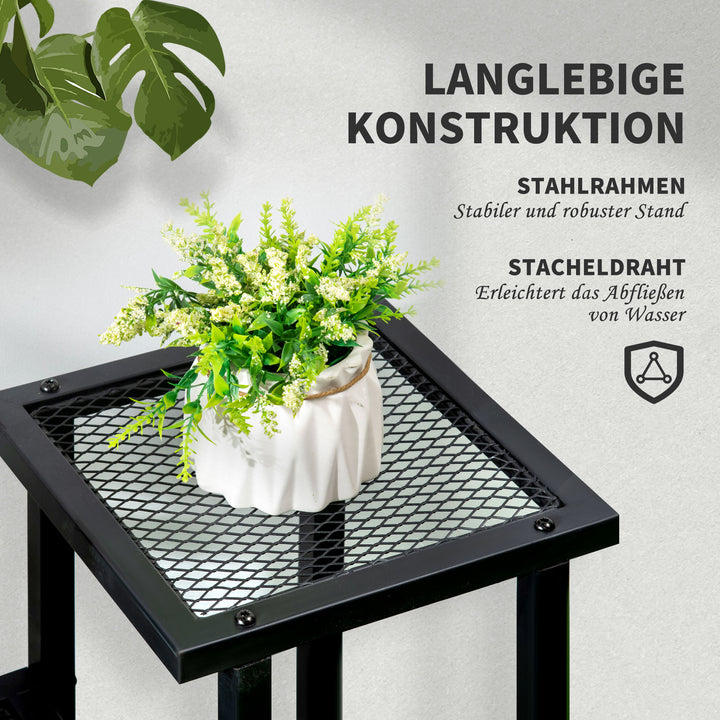 4-Hylde plantehylde vejrbestandig blomstertrappe 91 cm x 25 cm x 83 cm sort