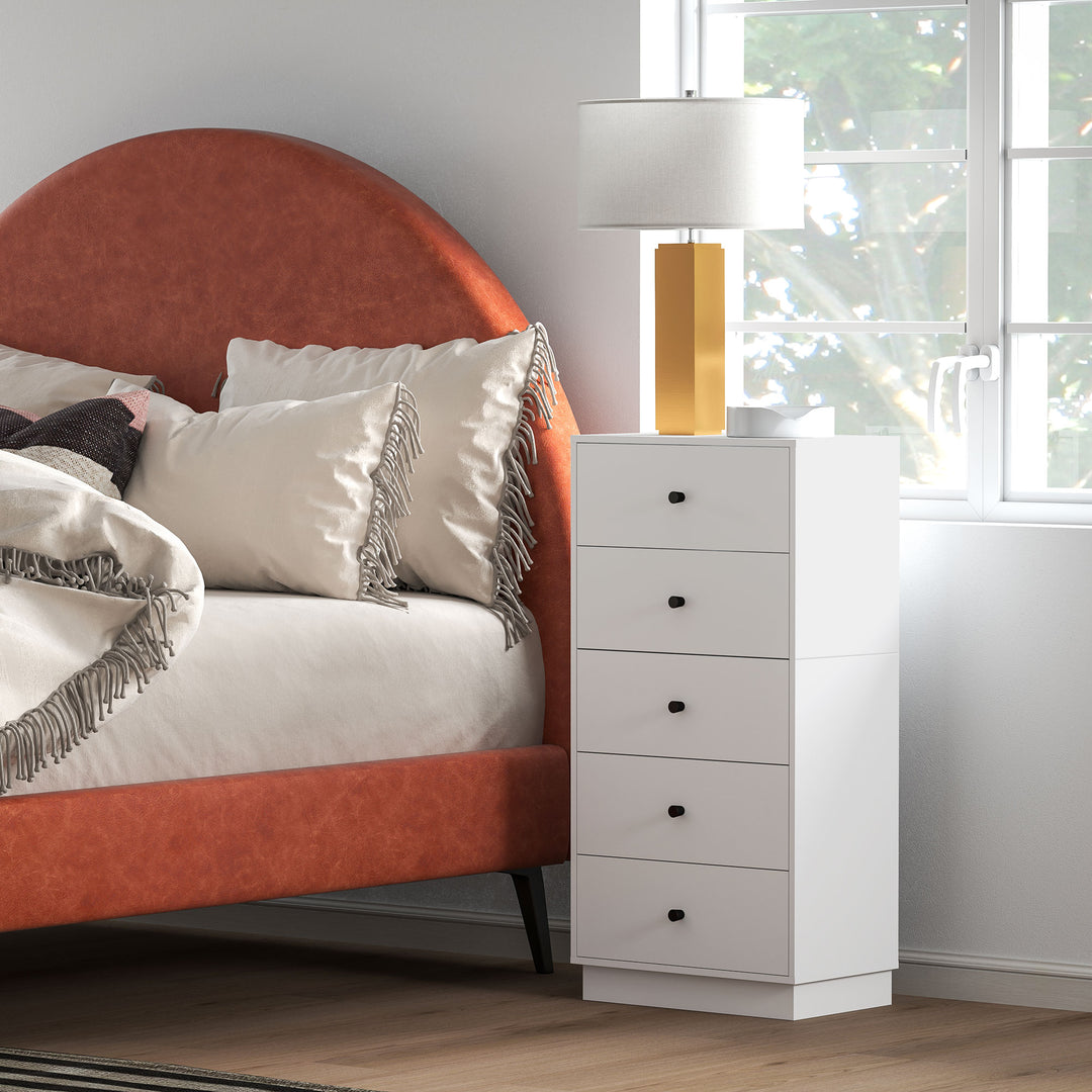 Kommode med 5 skuffer i træ i moderne stil 47 x 29 x 95 cm hvid