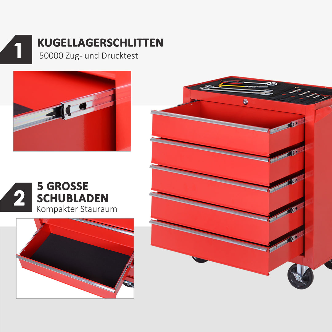 Rullende skab, værktøjsskab til garage, skur, stål, 69l x 33b x 75h cm, rød