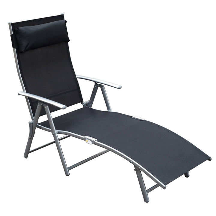 Foldbar solseng med hynde, liggestol med 7-vejs justerbar ryglæn, haveliggestol, afslapningsliggestol, havestol, lasteevne op til 165 kg, til haveferie, udendørs, sort