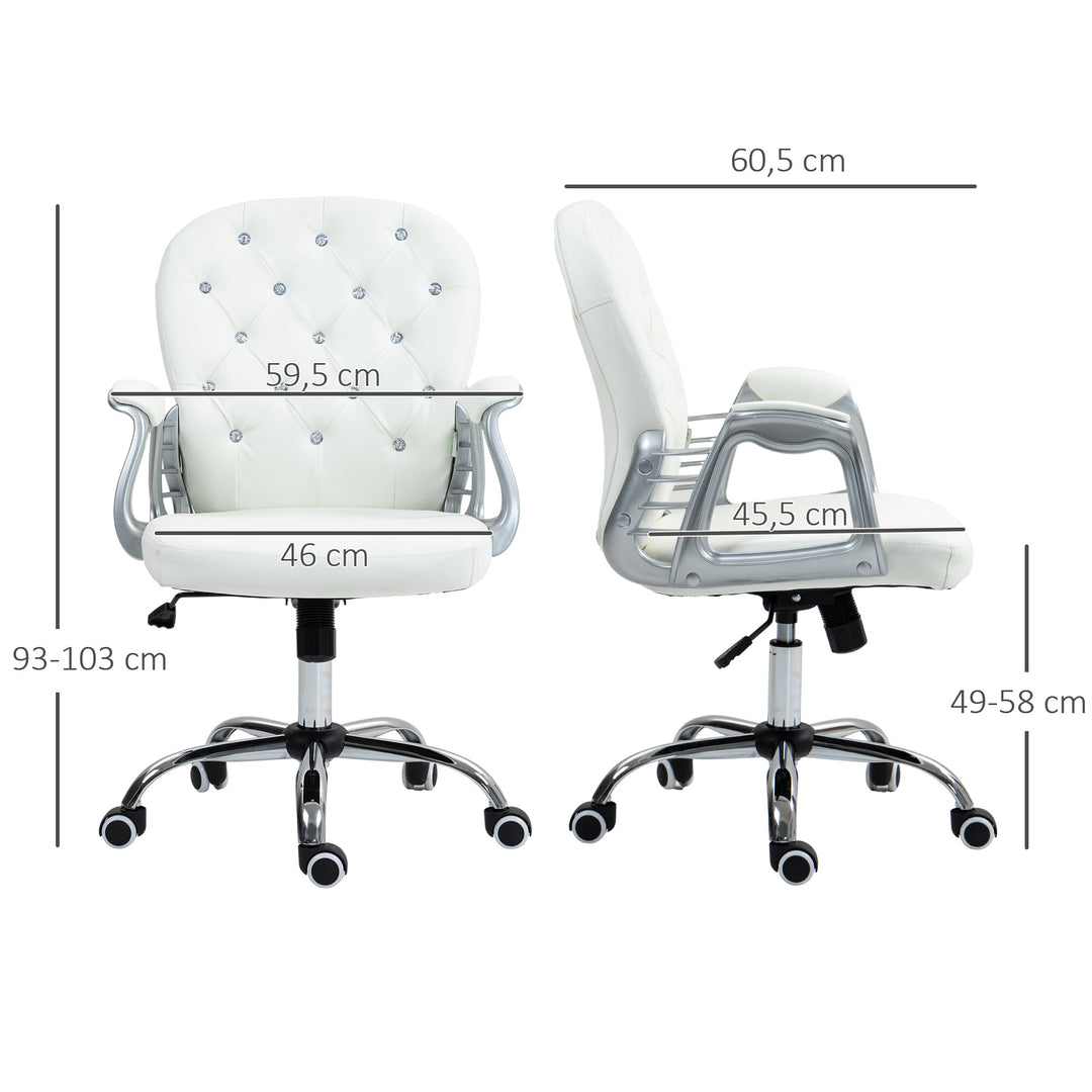 Kontorstol, ergonomisk skrivebordsstol med armlæn, polstret ryglæn, hvid