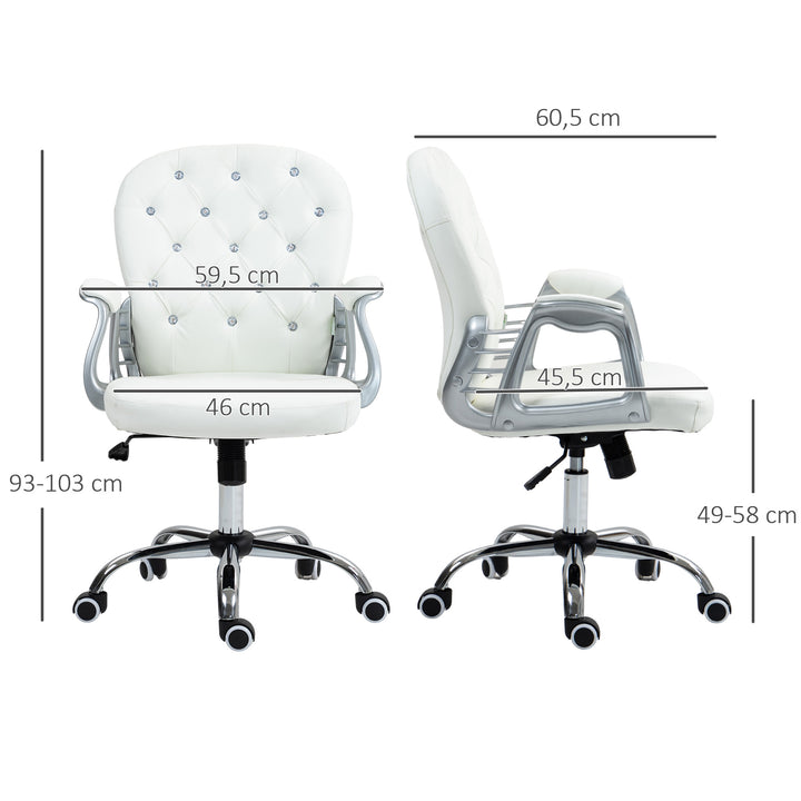 Kontorstol, ergonomisk skrivebordsstol med armlæn, polstret ryglæn, hvid