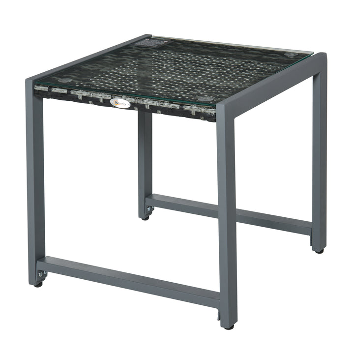 Havebord, havesidebord, havemøbler med hærdet glas, polyrattan + aluminium, grå, 50 x 49,5 x 50 cm
