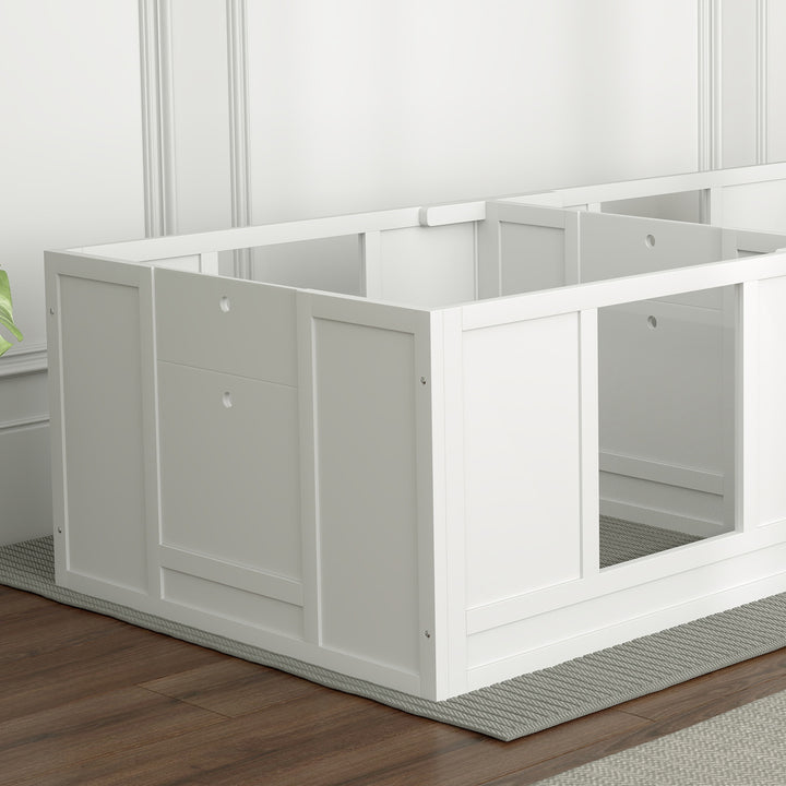 Hvalpekasse til hunde, med klare paneler, design med 2 rum, til små hunde