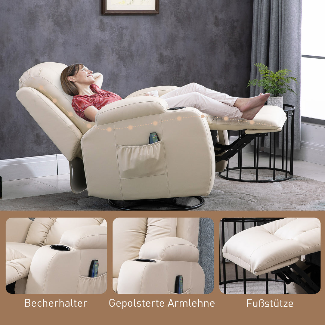 Massagestol, afslappende stol, gyngefunktion, 8 vibrationspunkter, inklusive fjernbetjening, creme