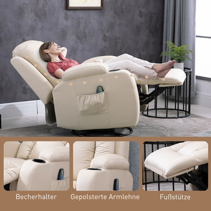 Massagestol, afslappende stol, gyngefunktion, 8 vibrationspunkter, inklusive fjernbetjening, creme