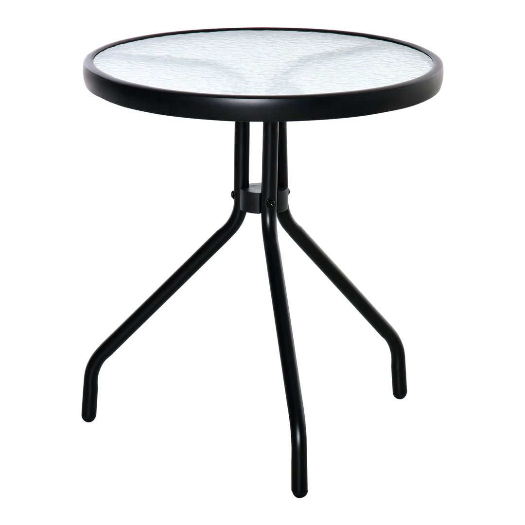 Sidebord til haven, vejrbestandigt havebord med glasbordplade, balkonbord af metal Ø50x55H cm