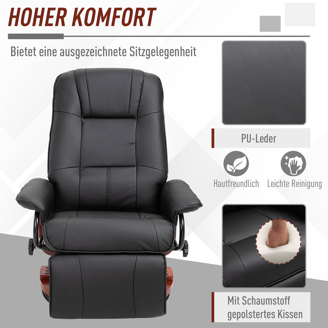 Lænestol med justerbar lænestol, TV-stol, loungestol, kunstlæder, 360° drejestol, 145° vipbar, sort, 78 x 87 x 100 cm