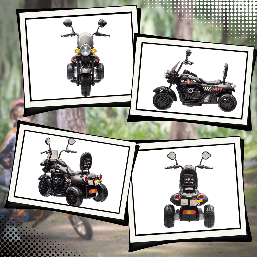 Elektrisk børnemotorcykel, 3-5 km/t, chopper, lys og musik, til børn 3-6 år, sort