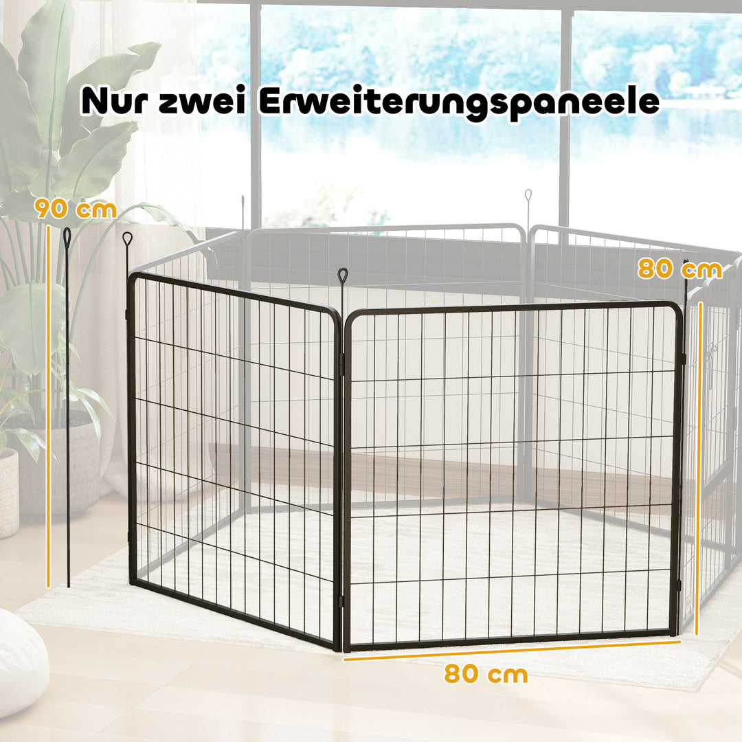 Sæt med 2 hvalpeindhegningsforlængere, hundehegnspaneler, kæledyrslegeplads, hvalpehegn af stål, grå