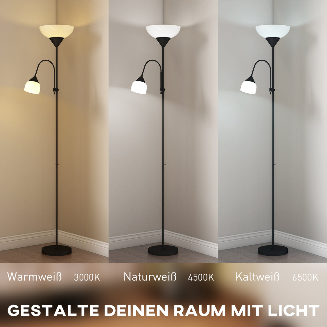 Uplight, mor og barn gulvlampe, høj lampe med 3 farvetemperaturer og fleksibel svanehals, sort